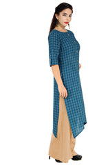 Handloom Cotton Printed Kurti In Blue