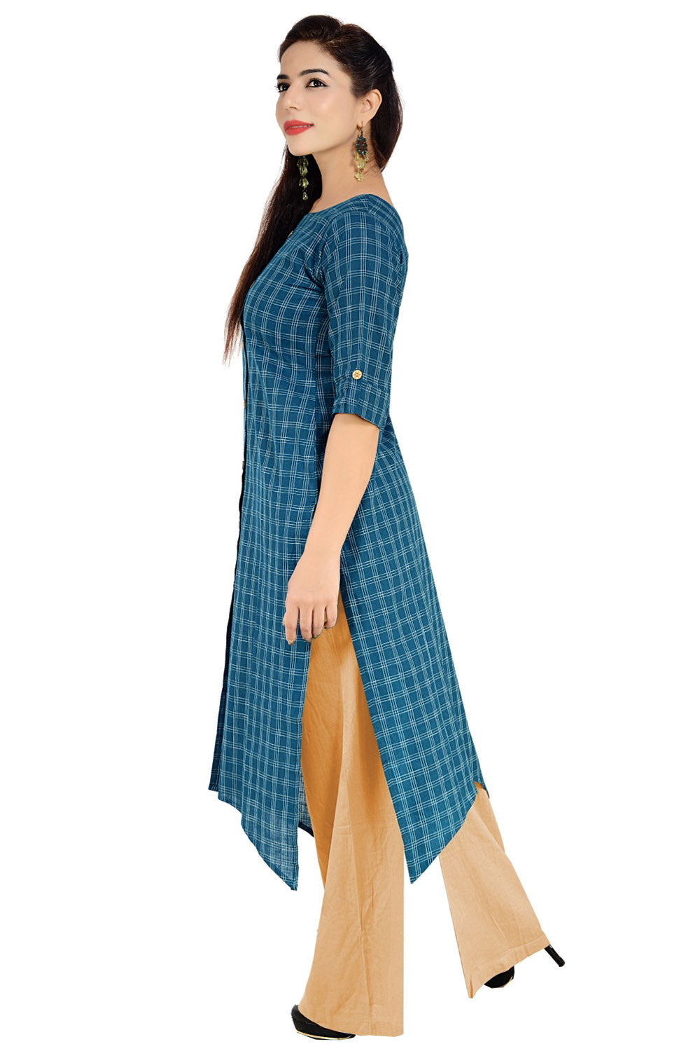 Handloom Cotton Printed Kurti In Blue