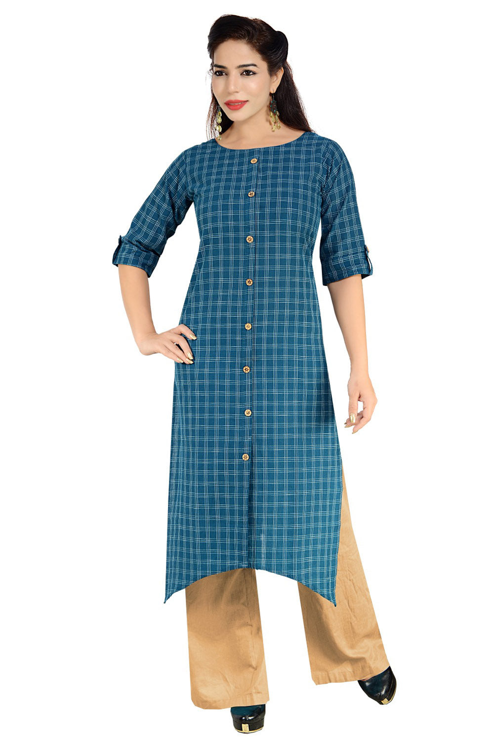 Atool Handloom Cotton Printed Kurti in Blue