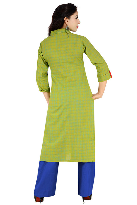 Handloom Cotton Printed Kurti In Green