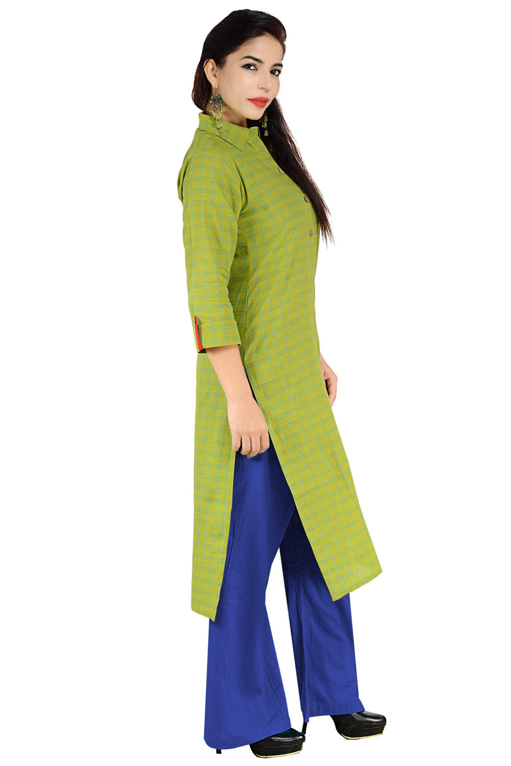 Handloom Cotton Printed Kurti In Green