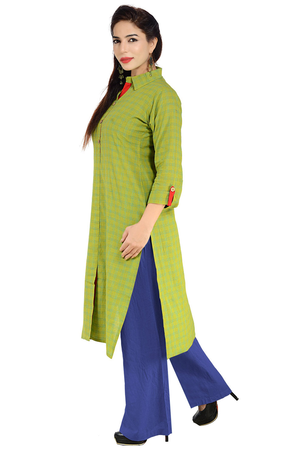 Handloom Cotton Printed Kurti In Green