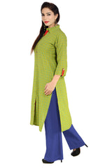 Handloom Cotton Printed Kurti In Green