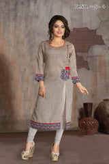 Cotton Printed Kurta Top In Grey