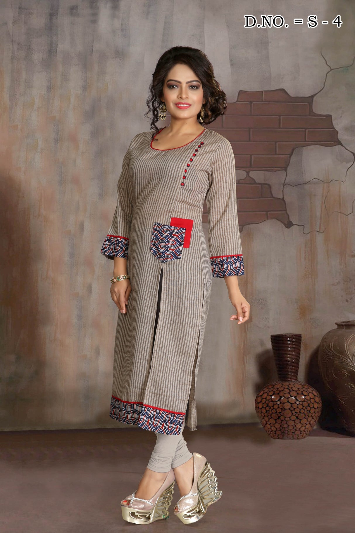 Cotton Printed Kurta Top In Grey