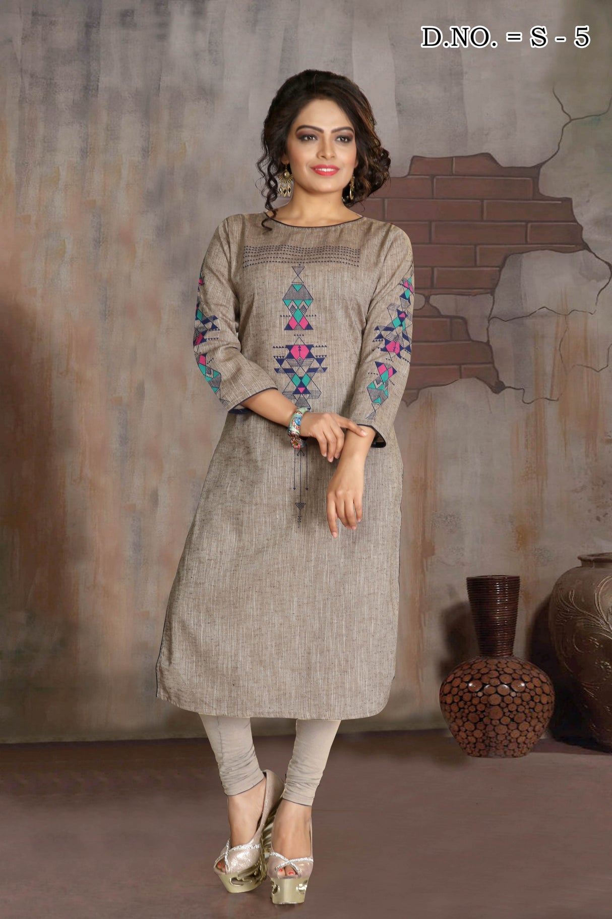 Cotton Printed Kurta Top In Brown