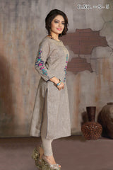 Cotton Printed Kurta Top In Brown