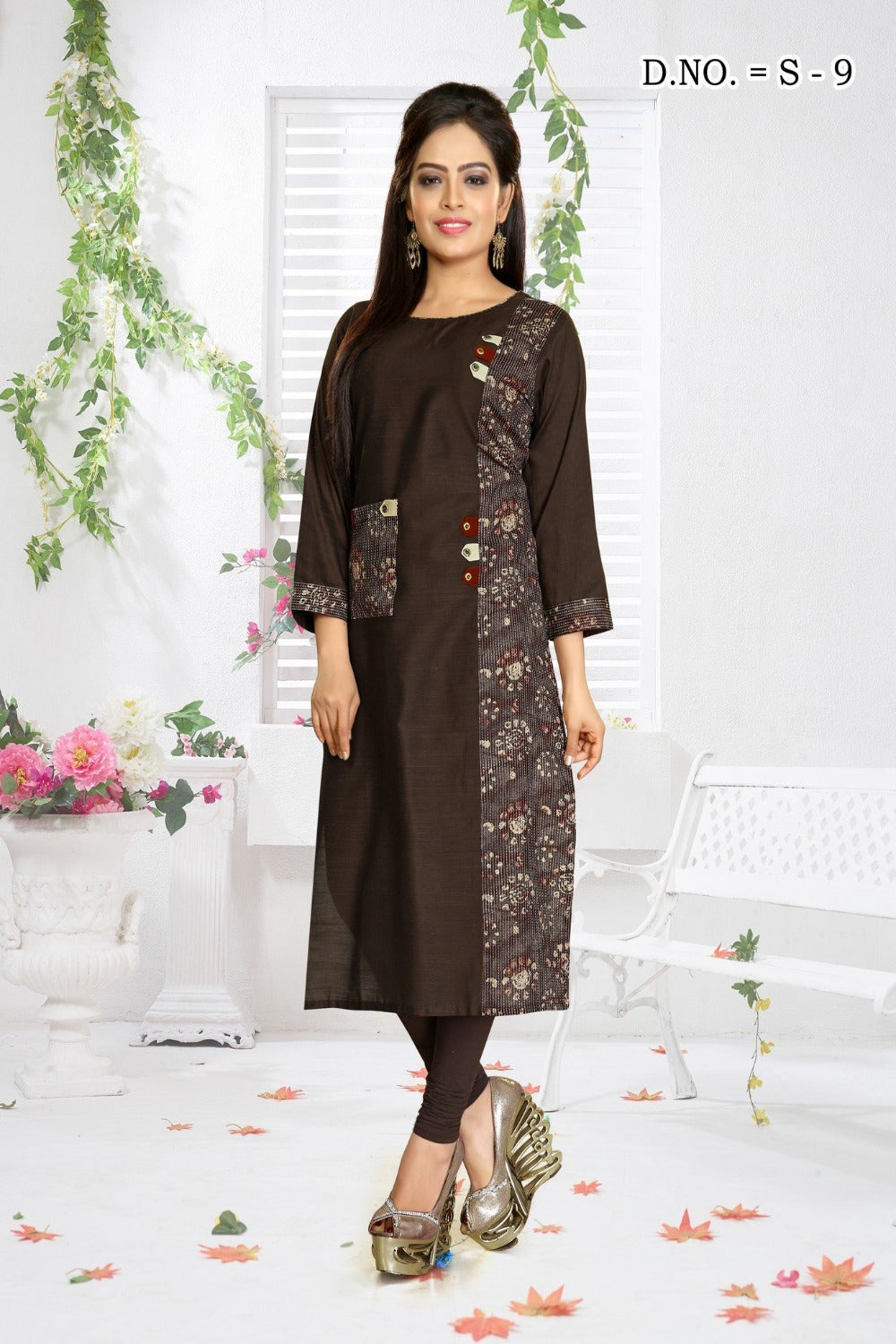 Cotton Printed Kurta Top In Brown