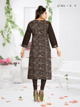 Cotton Printed Kurta Top In Brown