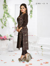 Cotton Printed Kurta Top In Brown