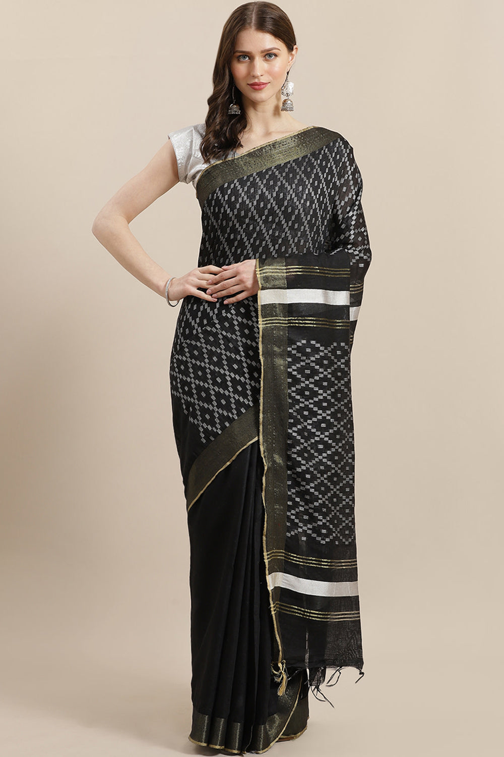 Buy Cotton Silk Woven Saree in Black