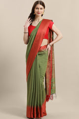 Buy Cotton Silk Woven Saree in Green