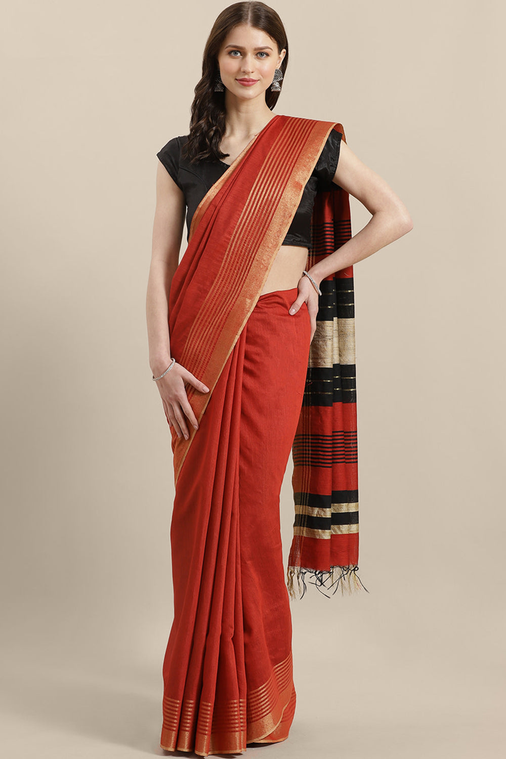 Buy Art Silk Woven Saree in Red