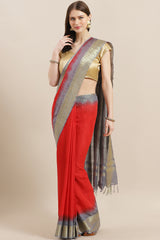 Buy Art Silk Woven Saree in Red