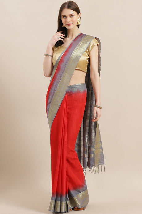 Buy Art Silk Woven Saree in Red