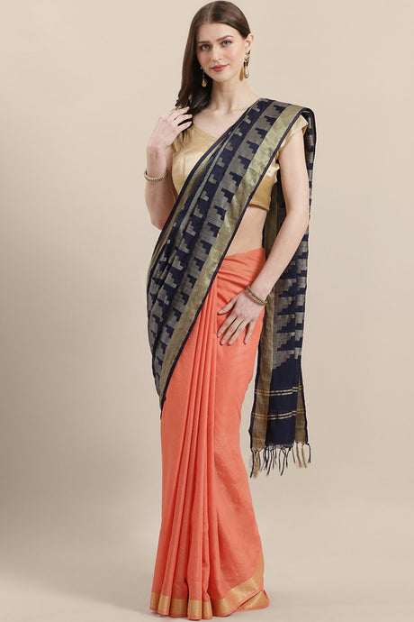 Buy Art Silk Woven Saree in Peach