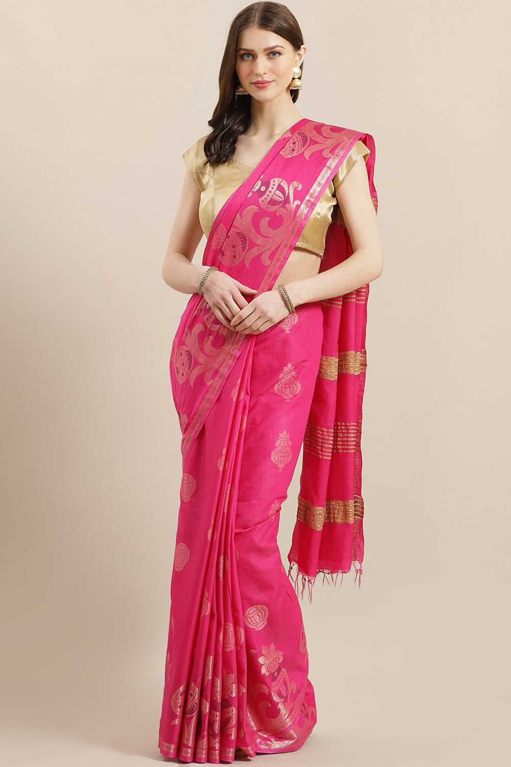 Buy Cotton Silk Woven Saree in Pink