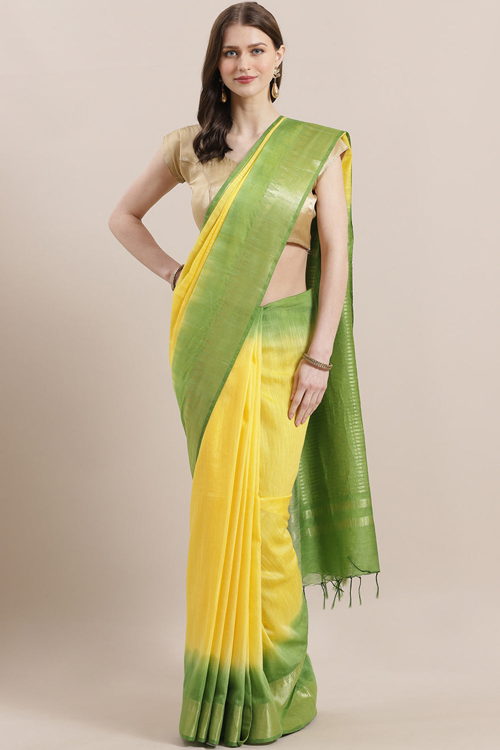 Buy Silk Woven Saree in Yellow