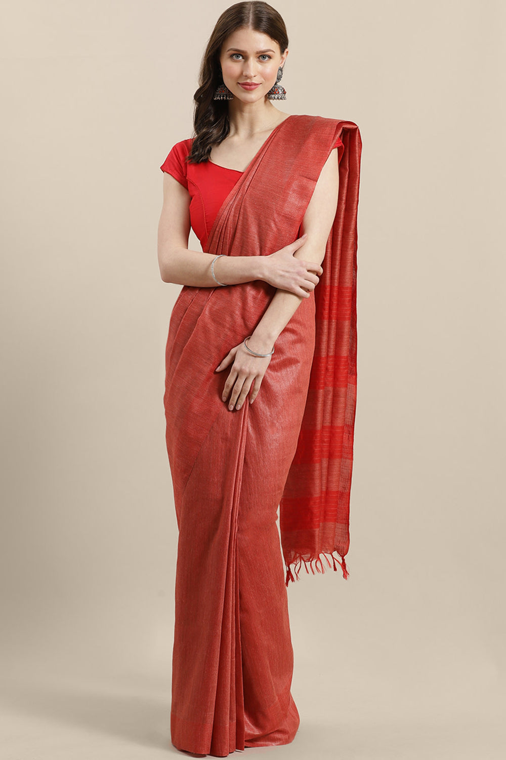 Buy Silk Woven Saree in Red