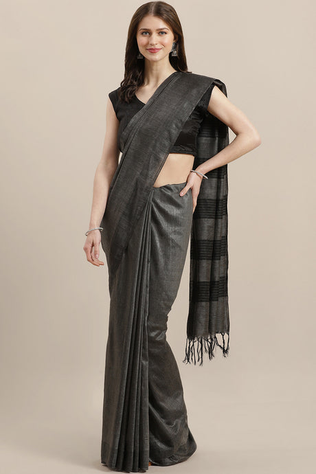 Buy Silk Woven Saree in Black