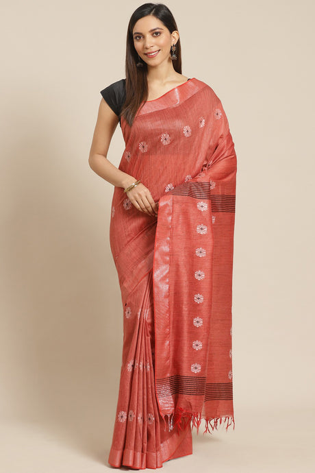 Buy Art Silk Woven Saree in Red