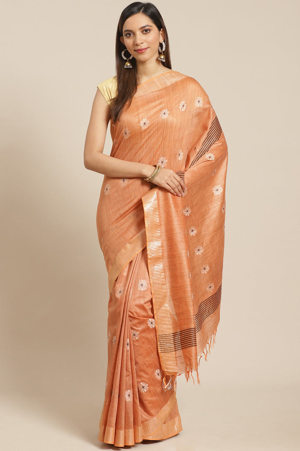 Buy Art Silk Woven Saree in Orange