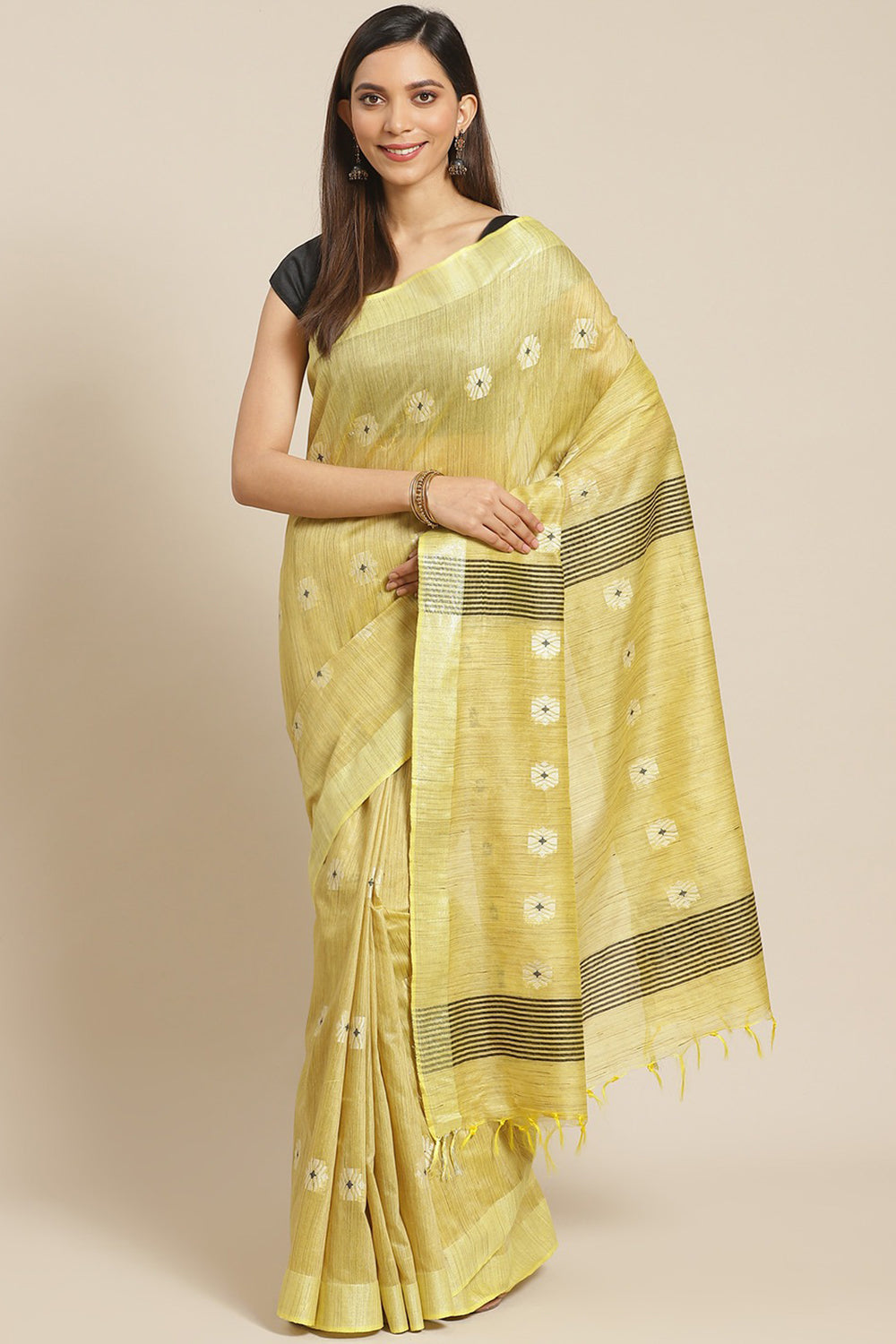 Buy Art Silk Woven Saree in Yellow