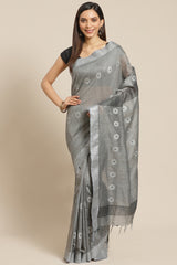 Buy Art Silk Woven Saree in Grey