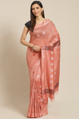 Buy Art Silk Woven Saree in Peach