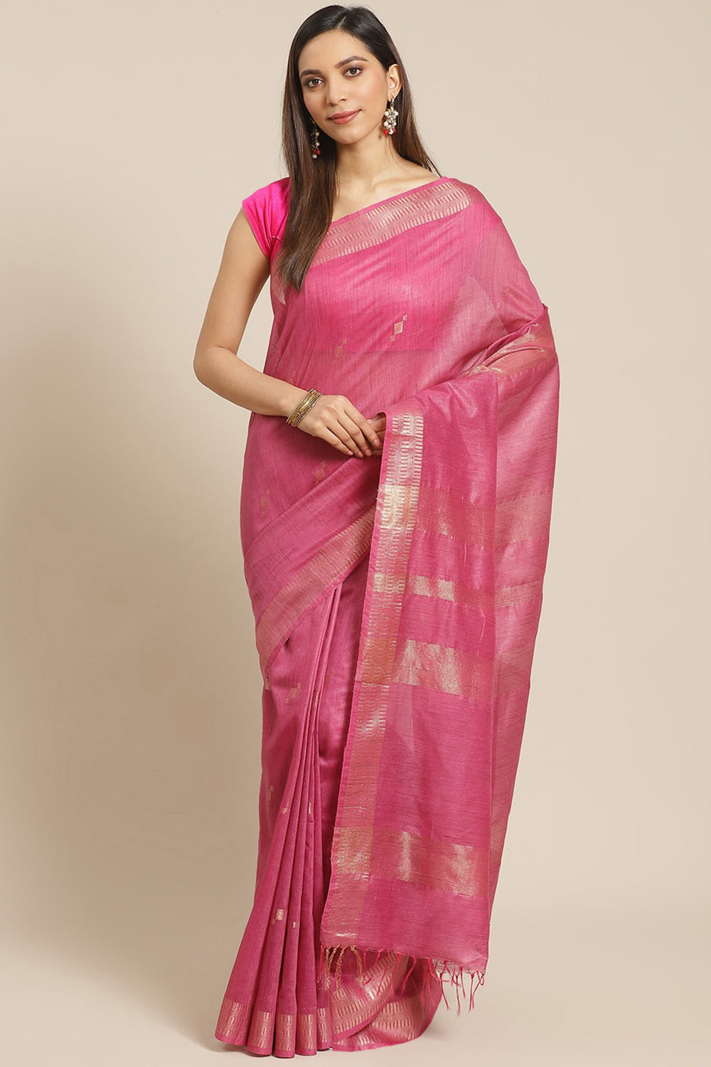 Buy Silk Woven Saree in Pink