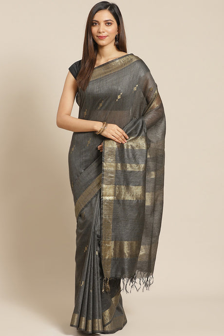 Buy Silk Woven Saree in Black