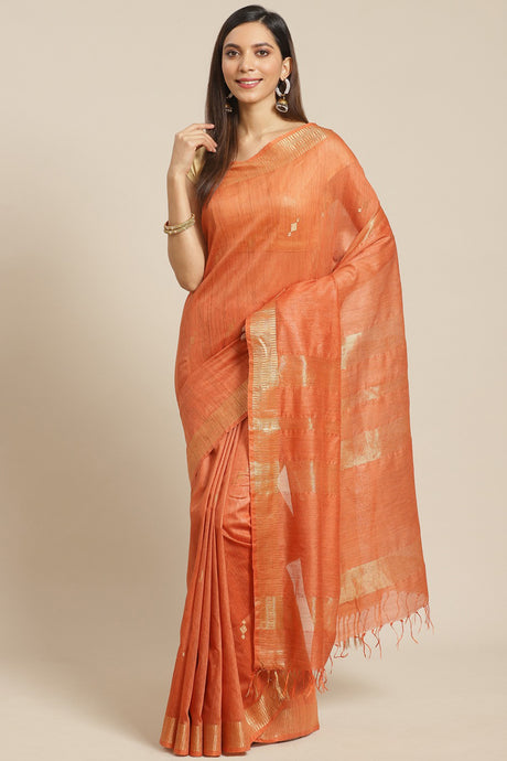 Buy Silk Woven Saree in Orange