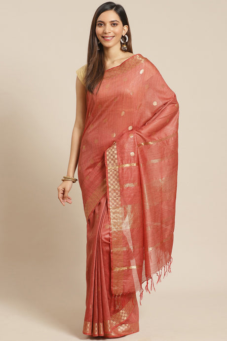 Buy Silk Woven Saree in Peach