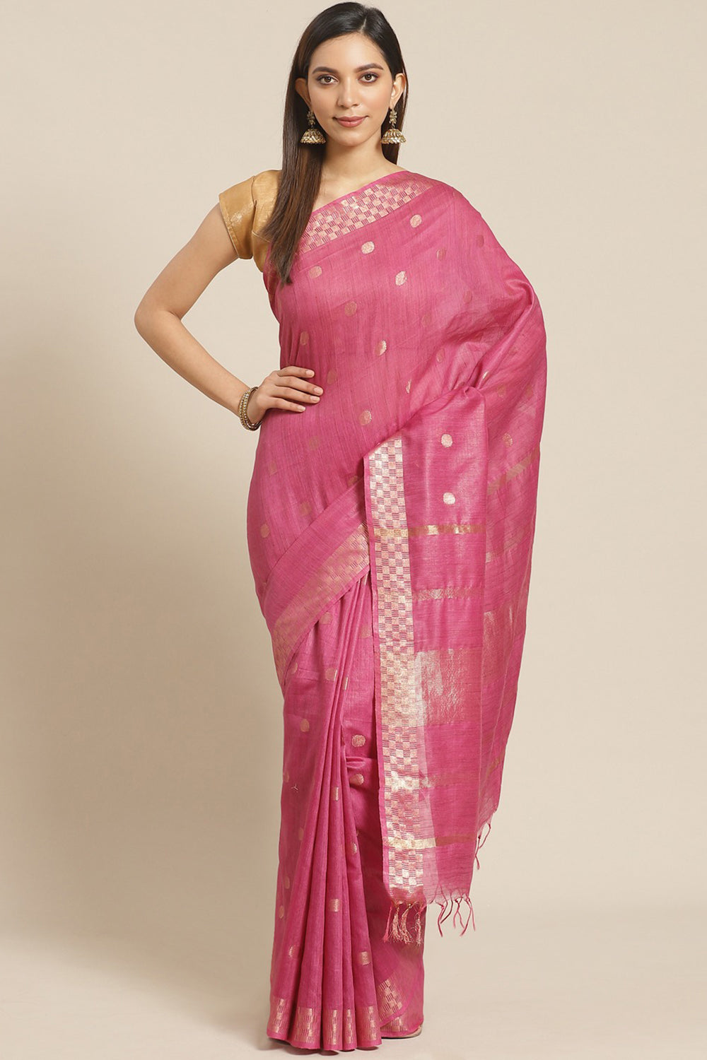 Buy Silk Woven Saree in Pink