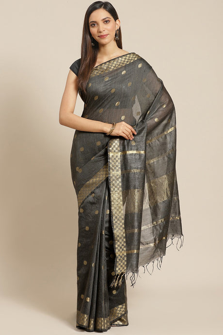 Buy Silk Woven Saree in Black