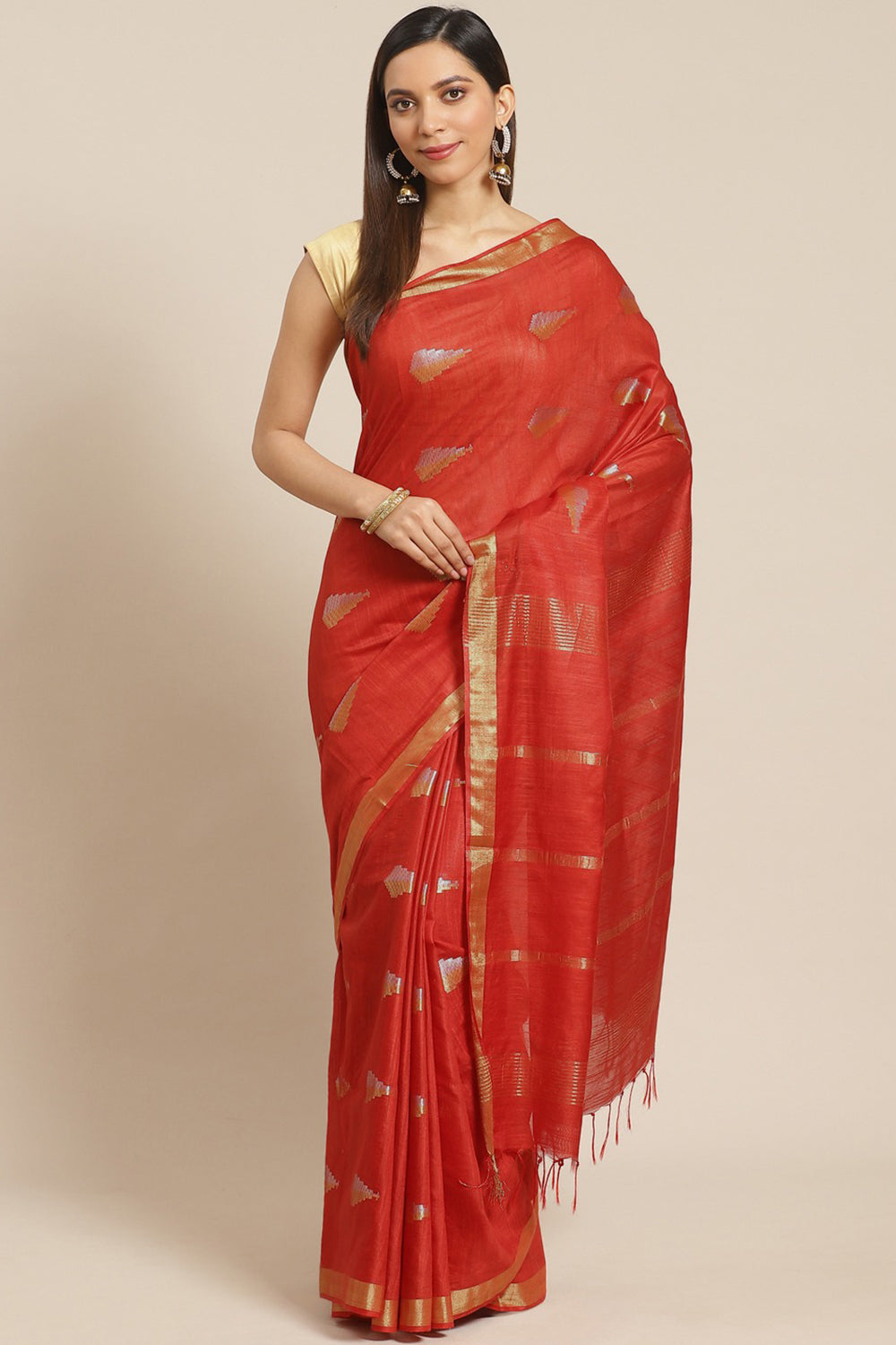 Buy Silk Woven Saree in Red