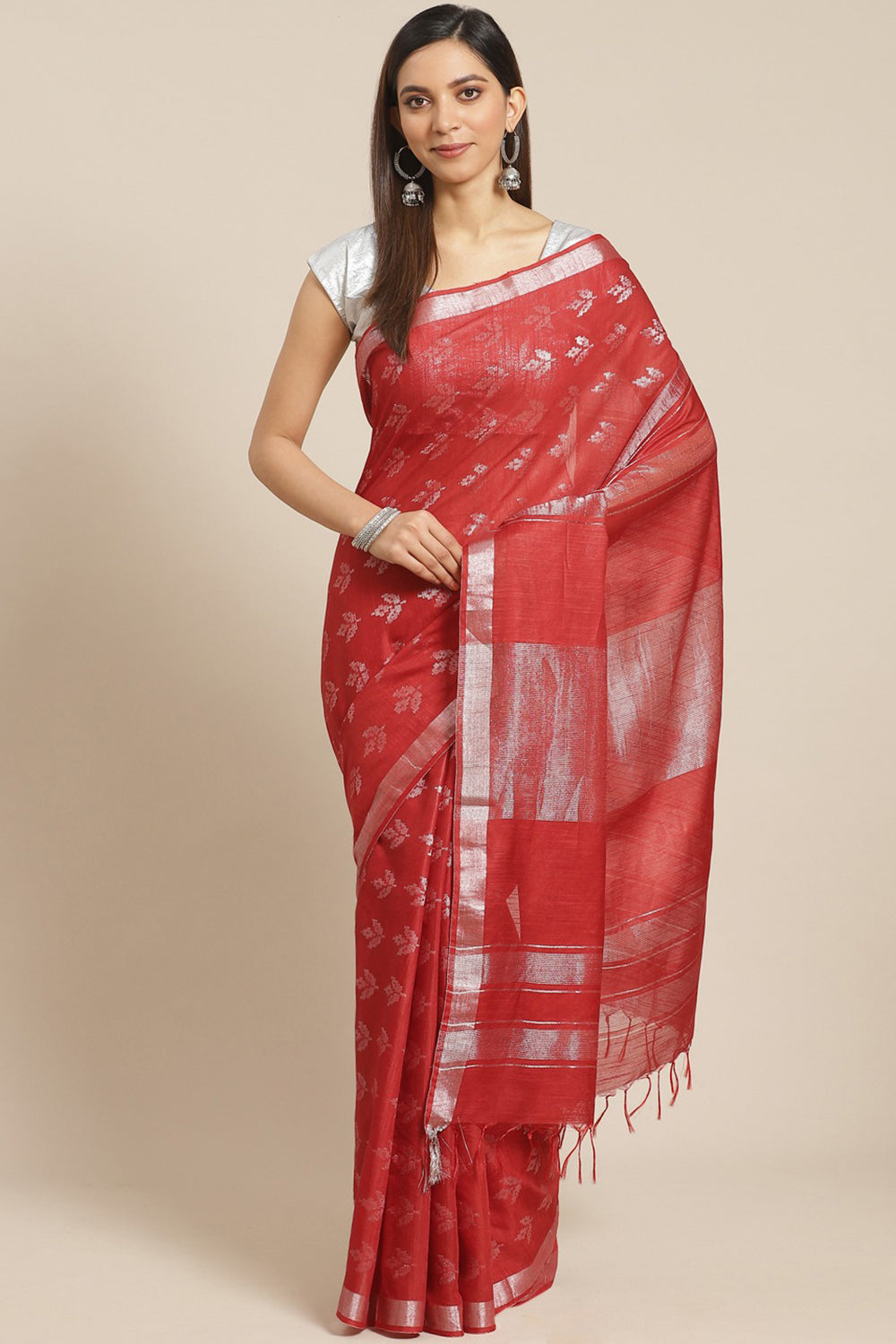 Buy Silk Woven Saree in Red