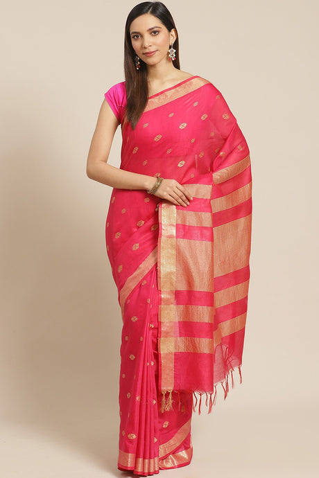 Buy Art Silk Woven Saree in Pink