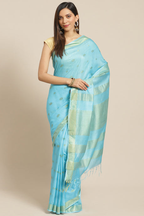 Buy Art Silk Woven Saree in Blue