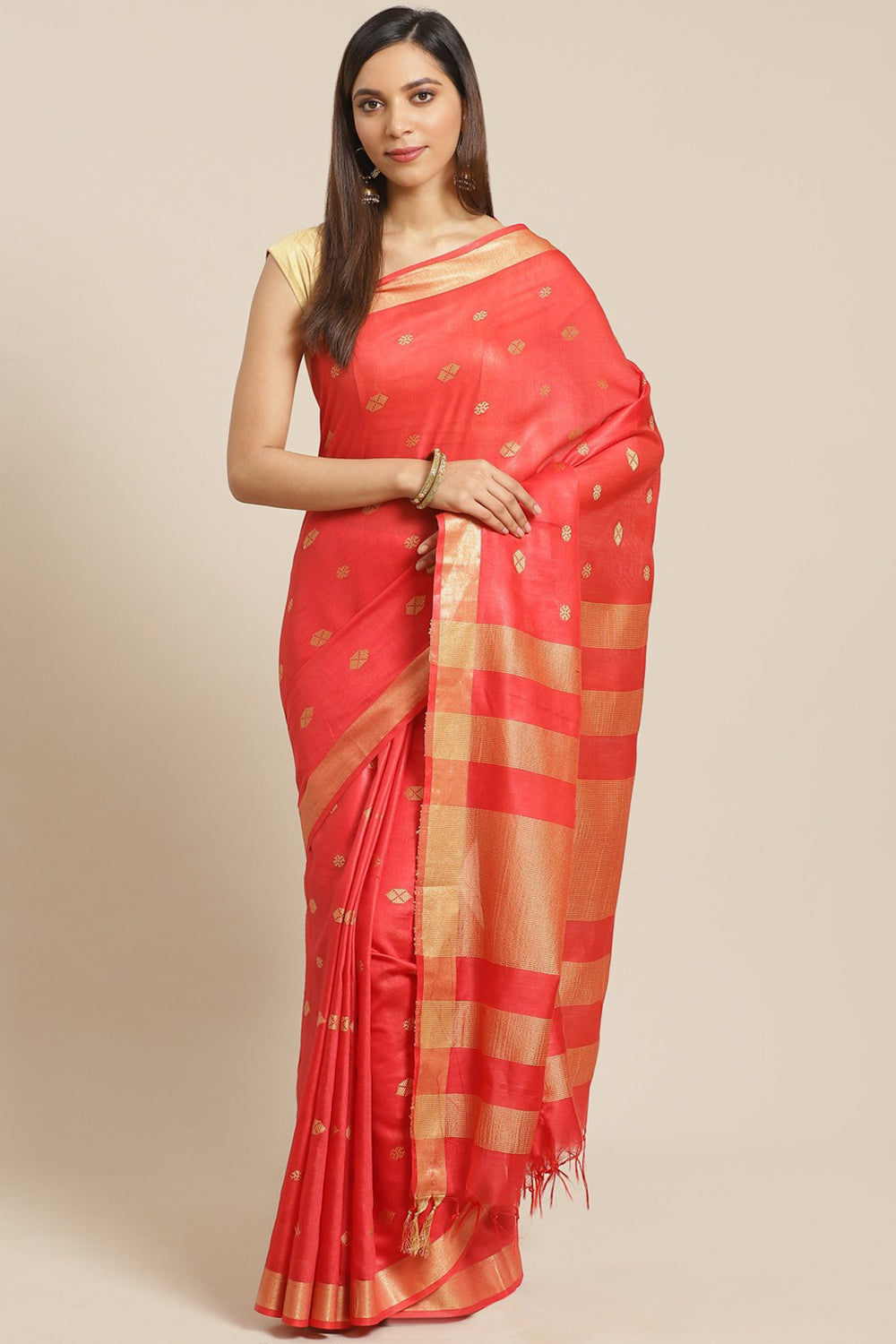 Buy Art Silk Woven Saree in Red