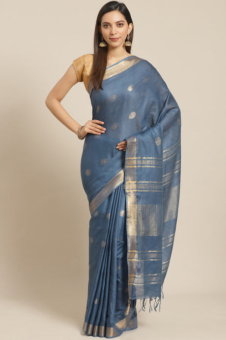 Buy Linen Woven Saree in Grey