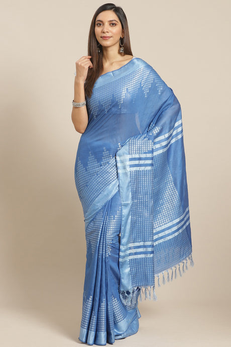 Buy Silk Woven Saree in Blue