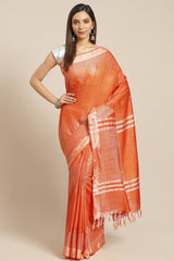 Buy Silk Woven Saree in Orange