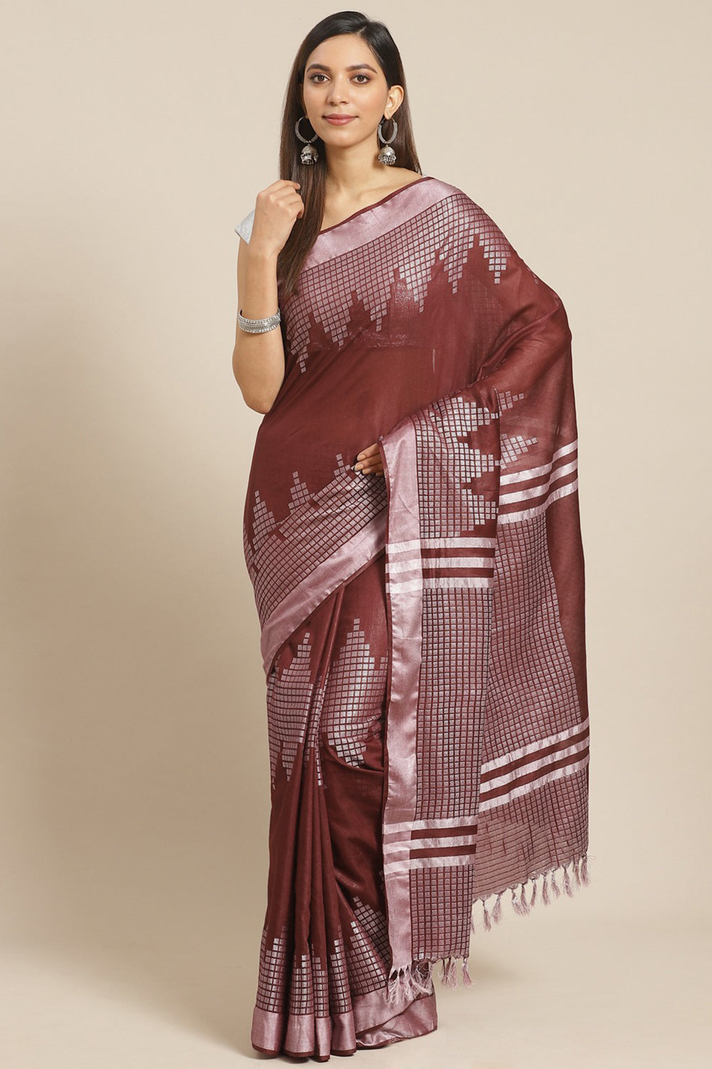 Buy Silk Woven Saree in Brown