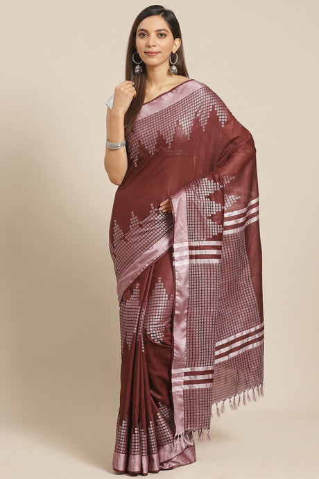 Buy Silk Woven Saree in Brown