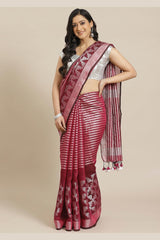 Buy Linen Woven Saree in Magenta