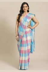 Buy Linen Woven Saree in Blue