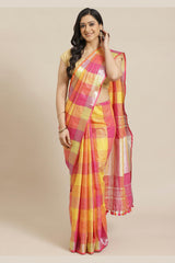 Buy Linen Woven Saree in Yellow