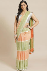 Buy Linen Woven Saree in Orange