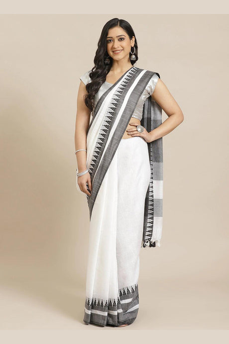 Buy Linen Woven Saree in White